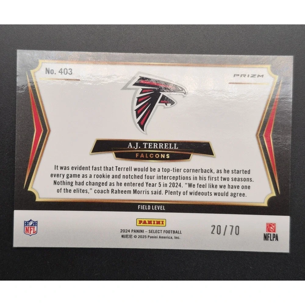 2024 Select A.J. Terrell #403 Field Level Dragon Scale Prizm /70 SP Falcons